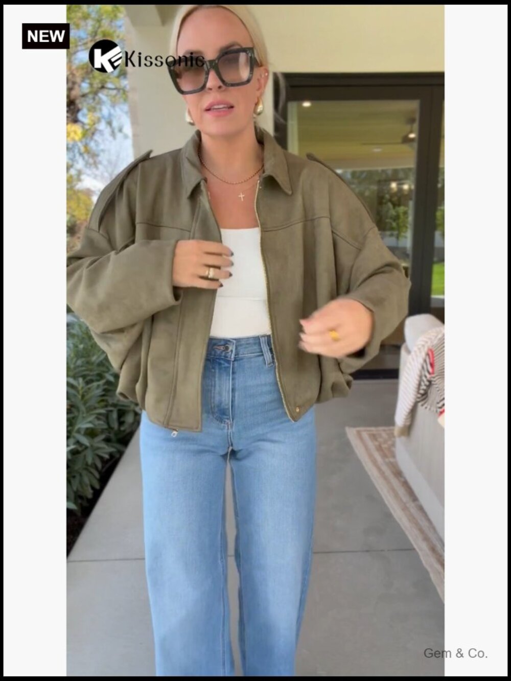 Oversized Faux Suede Bomber Jacket Cropped Zip Up Streetwear - Picture 7 of 7